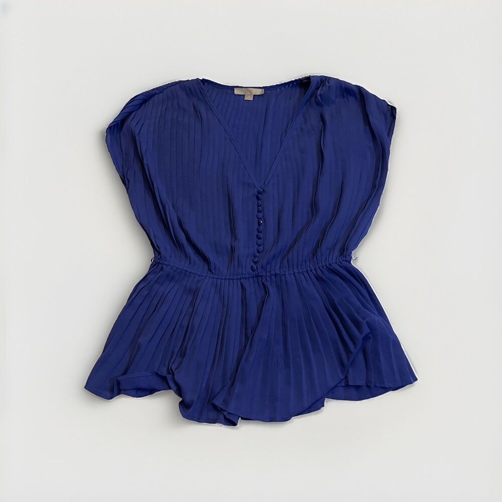 Love 21 Womens Medium Royal Blue Pleated V-Neck Peplum Blouse Top